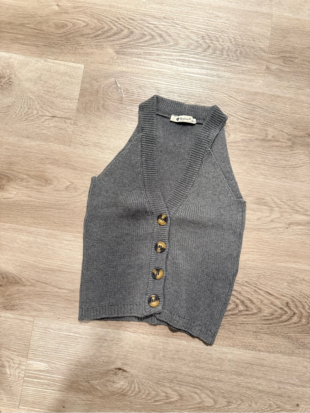 Gray Knit Button-Front Sweater Vest